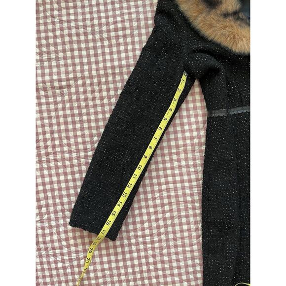 Betsey Johnson New York Black & Gild Shimmer Duster Coat, faux fur lapel size‎ S - Picture 10 of 13